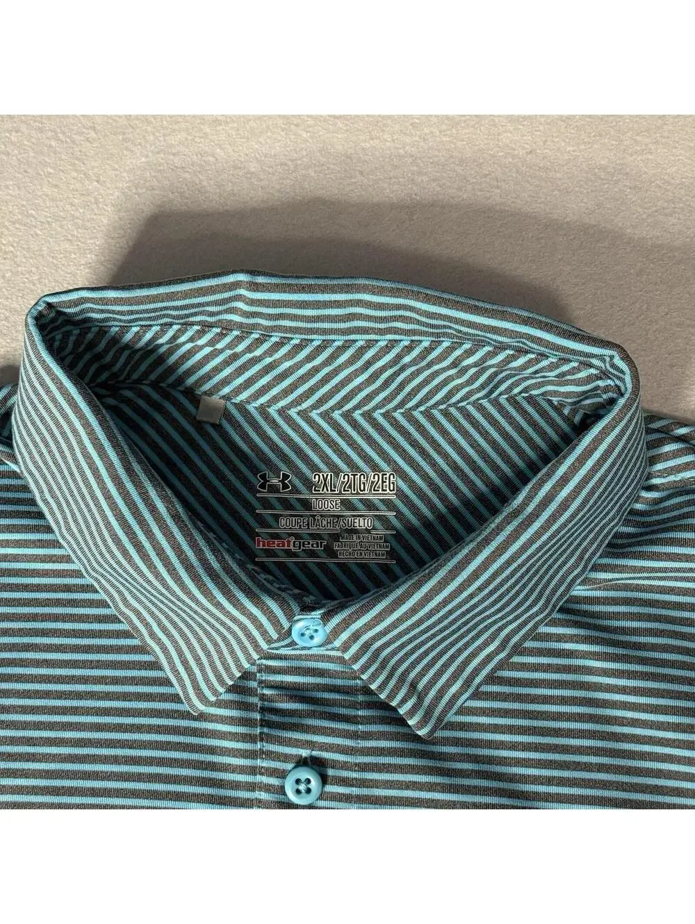 Under Armour Polo Shirt Mens 2XL XXL Green Striped Short‎ Sleeve Heat Gear Loose